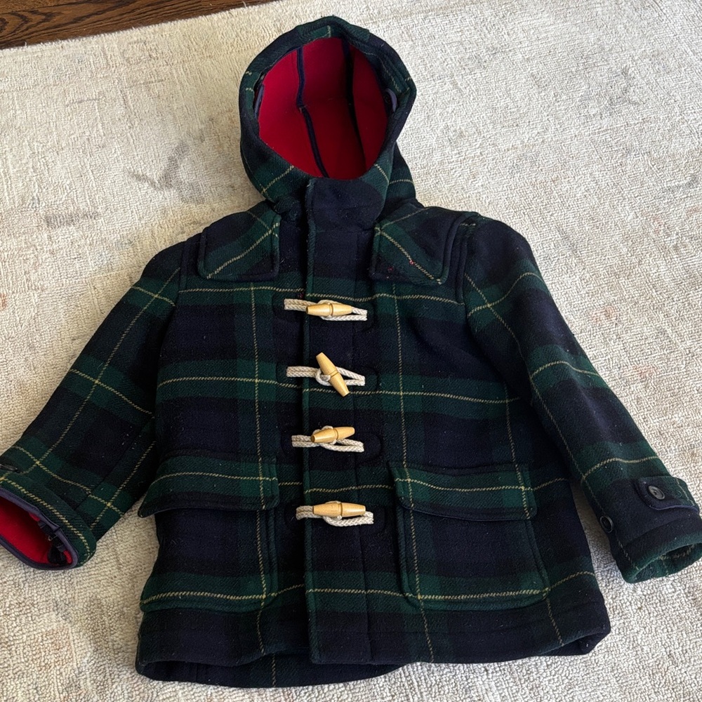 Crewcuts Kids Plaid Toggle Coat - Blue and Green GUC Sz 6-7